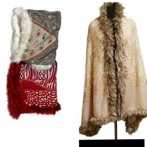 Châle en laine mérinos et cachemire personnalisé pour femme, avec col en vraie fourrure de renard, poncho d'hiver fait main 100% laine respirante, cadeau - Product Image 2