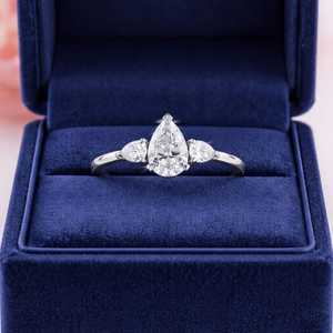 Pear Cut Lab Grown Diamond Three Stone Engagement Platinum Ring Bridal Jewelry Anniversary <b>Gift</b> <b>For</b> <b>Her</b> <b>Unique</b> Design Ring - Product Image 5