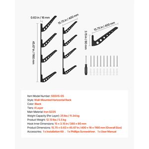Supporto da parete regolabile in altezza per tavole da surf in metallo, a 4 livelli, orizzontale, per organizzare, esporre e riporre tavole da surf - Product Image 5