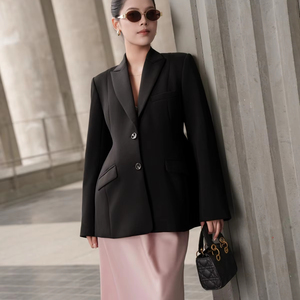 Winter Breathable Solid Suiting Woven Oversized Full Sleeve Regular V-neck Single Button Rayon Spandex Women's <b>Hourglass</b> Blazer - Product Image 1