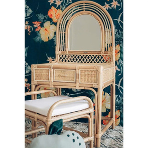 A <b>dressing</b> <b>table</b> and chair set <b>with</b> mirror made of woven natural rattan. for girl - Product Image 3