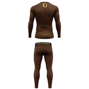 Chocolate <b>Brown</b> Active Performance Training Long Sleeve and <b>Leggings</b> Set Mens Compression Fitness Workout Gym Sportswear - Product Image 2