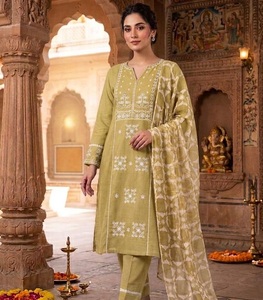 <b>Women</b> Embroidered Indian Pakistani Set Cotton Recycled Materials All Seasons <b>Kurta</b> Salwar Suit Vintage Knee-Length Ethnic Outfit - Product Image 1