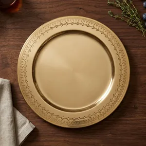 Luxury Gold Charger <b>Plate</b> Round Metal <b>Decorative</b> Serving <b>Plate</b> for Wedding Banquet Dining Table and Home Decoration - Product Image 5