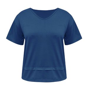 T-shirts en tricot à épaules tombantes, grande taille, 60% coton, manches courtes pour femmes, été, décontracté, couleur unie, col rond, en provenance du Bangladesh - Product Image 1