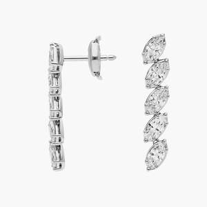 Boucles d'oreilles pendantes en or jaune/rose/blanc 14 carats avec diamants marquise cultivés en laboratoire, 1,70 carat au total, sertissage vertical à griffes, plaqué rhodium, luxe et raffinement - Product Image 2