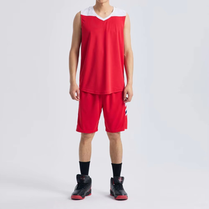 Conjunto de Camiseta de Baloncesto sin Mangas con Cuello en V Rojo, Uniforme Deportivo Transpirable de Poliéster para Adultos Unisex, para Todas las Temporadas - Product Image 3