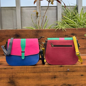 Sac à main fait main en cuir recyclé multicolore sac à bandoulière de créateur de luxe sac à bandoulière selle moyenne sac à main pour femme - Product Image 5