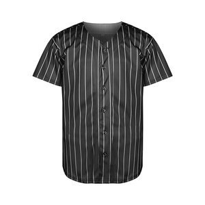 Maillot de baseball rayé noir pour homme, manches courtes, boutons sur le devant, tissu respirant en polyester, vêtements de sport, coupe classique, toutes saisons - Product Image 1