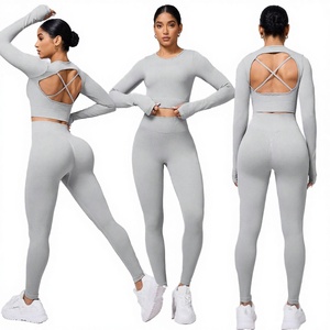 Conjunto de Yoga Push-Up para Mujer, Color Sólido, Cintura Elástica, Bra y Leggings Largos de 2 Piezas, Transpirable, Levanta Glúteos, Absorbe el Sudor - Product Image 2
