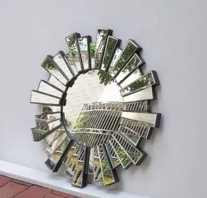 Luxury Silver Sunburst Handmade Round <b>Glass</b> Wall <b>Mirror</b> with MDF Backing Modern Living Room Bedroom Home Decor REHMAN CRAFT - Product Image 2