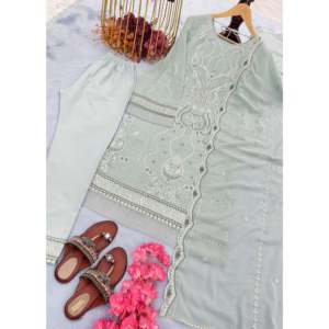 Conjunto de Top, Pantalón y Dupatta de Georgette Sintética Pesada para Mujer, para Fiestas - Product Image 2