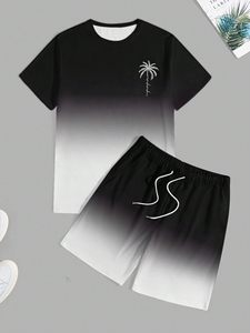 Ensemble T-shirt et short délavé effet soleil pour homme – Tenue streetwear vintage deux pièces assortie – Vêtements décontractés d'été personnalisables - Product Image 5