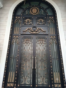 Portes d'entrée de sécurité en fer forgé cintrées sur mesure avec verre décoratif, battantes, finies, résistantes à l'eau, pour extérieur - Product Image 4