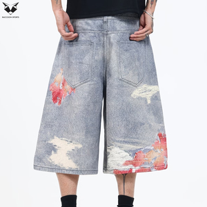 Wholesale Summer Casual Breathable Light Men's Graphic Print Distressed Denim <b>Jorts</b> Custom Ripped Loose Fit Streetwear <b>Baggy</b> - Product Image 5