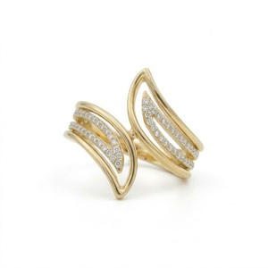 แหวนทองคำขาว 14K/18K ประดับเพชรแล็บโกรว์รูปใบไม้คู่ ดีไซน์คลื่น 0.5 กะรัต แหวนเพชรแบบปรับขนาดได้ เครื่องประดับสุดหรู - Product Image 2