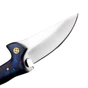 มีดสกินเนอร์ทำมือจากเหล็กกล้าไร้สนิม ใบมีดแบบ Fixed Blade พร้อมด้ามจับไม้และทองเหลืองแบบฝังลายโมเสก พร้อมปลอกหนัง - Product Image 3