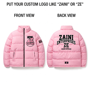 Premium 100% Polyester Worsted 110 GSM Pink Panel Puffer <b>Jacket</b> Stand Collar Camouflage <b>Long</b> Outerwear - Product Image 1