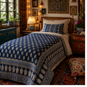 Colcha de Algodón Sostenible con Estampado Floral Hecho a Mano por Artesanos de Jaipur, Reversible, para Cama Individual, 300 Hilos, Colorida, para Hotel, Hogar, Regalo - Product Image 5