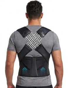 Soutien dorsal élastique réglable noir avec sangles en X et fermeture auto-agrippante – Support de posture professionnel portable - Product Image 3