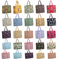 Bolsa de Mano Acolchada de Algodón, Hecha a Mano, Resistente, Ligera, Ecológica, Lavable, con Estampado de Bloques, Reversible, Abierta, para Otoño e Invierno