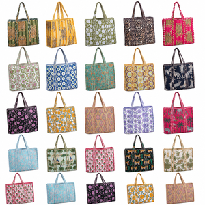 Bolsa de Mano de Algodón Acolchado, Hecha a Mano, Resistente, Ligera, Ecológica, Lavable, con Estampado de Bloques, Reversible, Abierta, para Primavera/Verano - Product Image 2