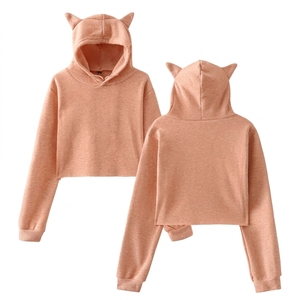 Sudadera Corta Personalizada al por Mayor para Mujer, Cómoda, de Manga Larga, a la Moda, de Color Sólido, Transpirable, Tejida, para Otoño - Product Image 4