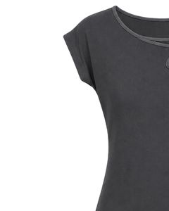 Camiseta Informal para Mujer, Color Gris Oscuro, con Cuello de Flores, Suave y Transpirable, Blusa de Verano de Manga Corta, Personalizada por el Fabricante - Product Image 3