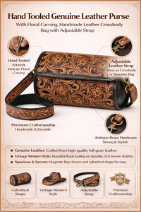 Sac à main et sac bandoulière de luxe pour femme en cuir fait main avec gravure florale, deux bandes, sangle réglable, imperméable et durable - Product Image 6