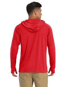 เสื้อยืดตกปลาแขนยาวผู้ชายแบบมีฮู้ดน้ำหนักเบา สีพื้น ป้องกันแสงแดด UPF 50+ สำหรับเล่นกีฬาและตกปลา - Product Image 4