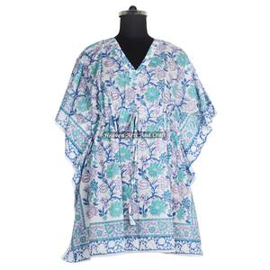 Kaftán Corto 100% Algodón Indio, Hermoso Estampado a Mano, Ropa Casual de Verano para Mujer, Estilo Étnico, Elegante, para Playa o Fiesta, Maxi ODM - Product Image 2