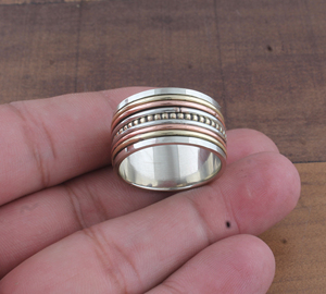 Wholesale 925 Sterling Silver Metal Band <b>Ring</b> Two-Tone Copper Design <b>Ring</b> Handcrafted Silver and Brass Band Jewelry Supplier - Product Image 4