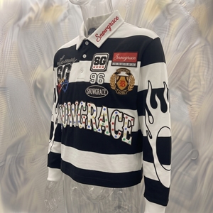 เสื้อโปโลแขนยาวลายทาง Snowgrace ปกคอพับ ปักโลโก้ แขนยาวเต็มตัว ทรงปกติ เสื้อผ้าผู้ใหญ่แบบยูนิเซ็กส์ - Product Image 4
