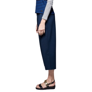 Pantalon plissé taille haute pour femme, coupe large, bleu uni, en crêpe, longueur complète, infroissable, taille élastique, idéal pour le bureau - Product Image 3
