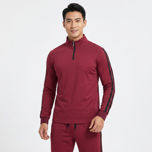 Ensemble de survêtement rouge pour homme, demi-zip, manches longues, couleur unie, sportif, séchage rapide, pantalon de jogging avec poches latérales et cordon de serrage - Product Image 3