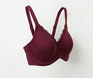 Soutien-gorge à armatures bordeaux pour femme, coupe pleine, avec dentelle, dos en Y, sans couture, lavable en machine, épaisseur standard, en polyester et élasthanne tricotés - Product Image 4
