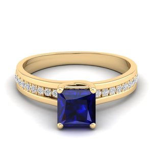 Bague de fiançailles REYES en or rose massif 14 carats avec diamant taille princesse 0,15 carat et saphir bleu, bijoux fins, prix de gros - Product Image 6
