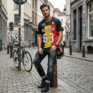 Camiseta de Fútbol de Bélgica Unisex Blanca y Azul, 100% Poliéster, Malla Transpirable, Manga Corta, Cuello en V, para Verano - Product Image 6