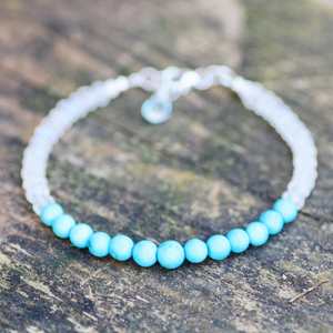 Natural Moonstone Turquoise Bracelet Sterling Silver June December Birthstones Handmade Gemstone Jewelry Gift - Product Image 1