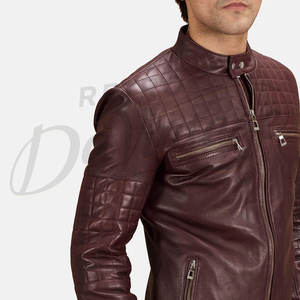 Blouson de motard en cuir marron foncé de qualité supérieure pour homme, en peau de mouton véritable, matelassé, coupe ajustée, style sport et mode - Product Image 4