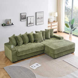 Canapé d'angle moderne en velours côtelé vert olive avec rangement, accoudoir et porte-gobelet, meubles <span class=keywords><strong>de</strong></span> salon - Product Image 3
