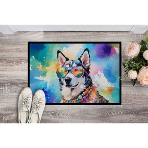 Felpudo Husky siberiano Hippie Dawg antideslizante lavable de pila baja 24H X 36W alfombra de entrada interior y exterior para puerta delantera - Product Image 2