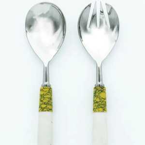 Ensemble d'ustensiles de service en acier inoxydable avec manche en résine, nouveau style, ensemble de couverts en métal, cuillère à salade pour usage domestique, hôtelier et en cuisine - Product Image 1