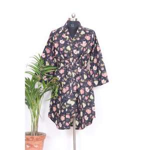 Camisón largo bohemio de algodón para mujer india, estilo maxi, con cinturón y botones decorativos, corte holgado y dulce. - Product Image 1