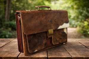 Maletín de Cuero Genuino Hecho a Mano con Pelo de Vaca, Estilo Vintage, para Portátil, Personalizable, LPBH-0004 - Product Image 2
