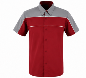 เสื้อเชิ้ตแขนสั้นผู้ชายลำลอง คอปกป๊อปลินบล็อกสี ใส่ได้ในฤดูร้อน - Product Image 4
