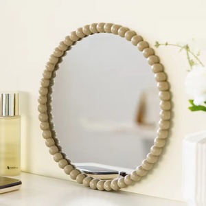 <b>Round</b> Matte Yellow Modern Handmade Bone Inlay Wall <b>Mirror</b> for <b>Bathroom</b> Entryway Living Room Hanging Decor by REHMAN CRAFT - Product Image 3