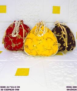 Bolso Potli de terciopelo bordado a mano con asa de perlas |   Bolsa con Cordón para Novia India |   Bolso de mano étnico para fiesta de bodas - Product Image 1