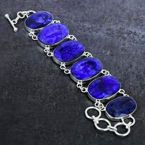 Vintage Ethnic 925 Silver Plated Blue Sapphire Chain Link Bracelet Oval Shape Gemstones Setting Unisex Wedding Gift Jewelry - Product Image 3