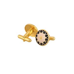 Luxury Gold Plated Black Pink Enamel Round Cufflinks for Men Floral Formal Shirt <b>Accessories</b> <b>Wedding</b> Business Gift Cuff Links - Product Image 4